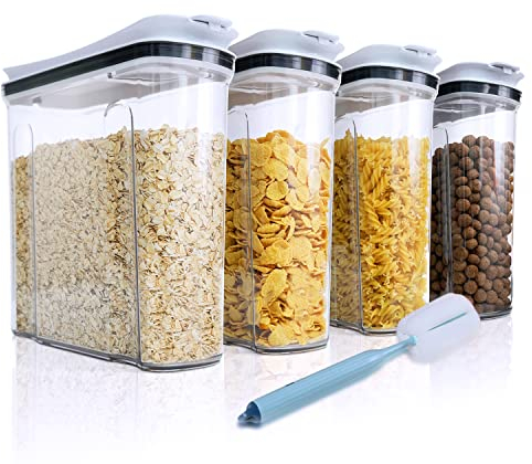 FreshKeeper Cereal Containers Storage Set, Airtight Food Storage Container with Lid 4L/135.2oz,4PCS BPA-FREE Plastic Pantry Organization Canisters for Rice Cereal Flour Sugar Dry Food in Kitchen