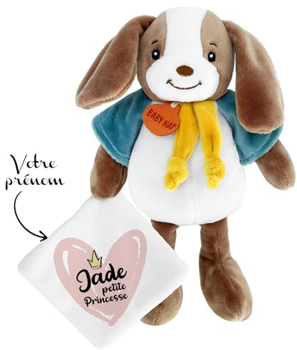 KDO MAGIC - Personalisiertes Schmusetuch - Personalisiert mit einem Namen - Anpassbares Geschenk für Kinder - Geschenkidee zur Geburt, Baby, Geburtstag, Taufe (Motiv: Kleine Prinzessin, Hund)