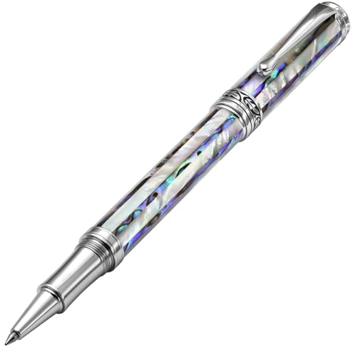 Xezo Maestro Jubilee Rollerball Pen, Fine Point. Oceanic White Mother of Pearl and Iridescent Pāua Abalone Shell. Limited Edition, Only 223 Pieces Made. Handmade, No Two Pens Alike