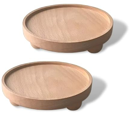 anaan Satel Piatto in Legno piccolo Vassoio da portata Servire Scodella per Candele Gioielli Chiavi Stand di Piante Supporto per Piante Fiore tavola Decorazione Design Set di 2 (rotondo 15cm)