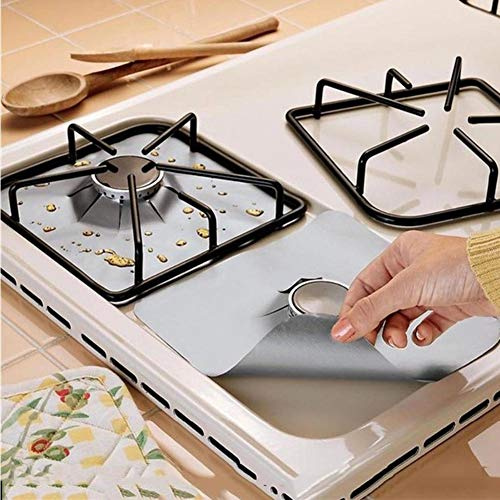 E Liner para Estufa de Gas, Cubierta de Estufa para Estufa de Gas de Plata, Fundas de Quemador de Estufa de Gas, Juego de 6 Piezas de Fibra de Vidrio Reutilizable, Protector de (Plata)