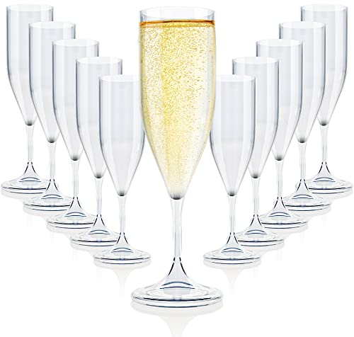 ActivoTex Calici Plastica Spumante per Matrimoni. Confezione da 12 Pezzi Transparente Bicchieri Flute Plastica Ultra Resistente Rigida Lavabili Vino Champagne Cava Versatili, Durevoli e Sicuri