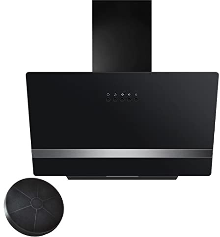 YUNA Dunstabzugshaube DURESA | 60cm Breite | mit 47W Motorleistung | Schwarze Glasfront | 3 Leistungsstufen | Abluft & Umluft | Energieeffizienz A | LED-Beleuchtung (inklusive Kohlefilter)