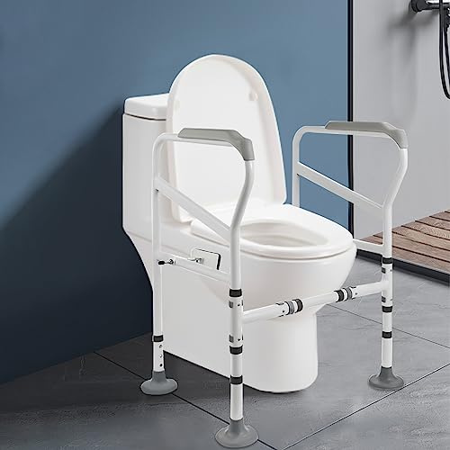 Hanmorfarbi Toiletten-Trägergestell, Höhen-/Längenverstellbare Toiletten-Aufstehhilfe Ohne Bohren, Toilettengriffe mit Rutschfestem Handlauf für Behinderte, Altere Menschen, Kinder, Schwangere