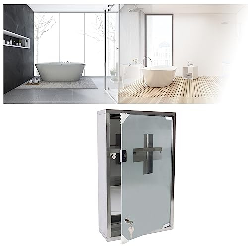 HENGMEI Medizinschrank Medikamentenschrank Abschließbar 3 Fächer Apothekerschrank, mit Mattglas Tür, für Hausgebrauch Pharmazeutische Erzeugnisse Arzneimittel Salben Lagerung, 30 x 12 x 50 cm