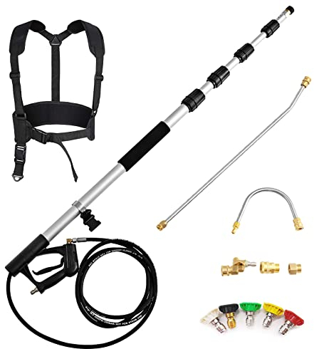GiantexUK Telescoping Pressure Washer Wand, 18FT 4000PSI High Power Washer Spray Wand Kit with 2 Extension Wands, 5-Section Adjustable Length, 5 Nozzles, 3 Couplers & Support Harness for Roof Gutter
