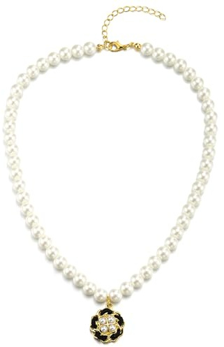 COOLSTEELANDBEYOND Klassisk vit pärlhalsband halsband uttalande halsband pärlkedja med charm, aftonklänning bröllop bankett, Bomullsrep och syntetisk pärla, Ingen ädelsten