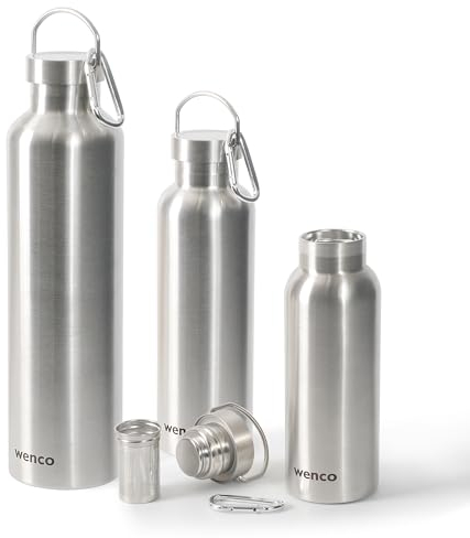 wenco Trinkflasche Edelstahl 1l / 1000ml isoliert und auslaufsicher für kalte und heiße Getränke auch als Thermoskanne verwendbar – mit Teesieb – BPA frei – silber