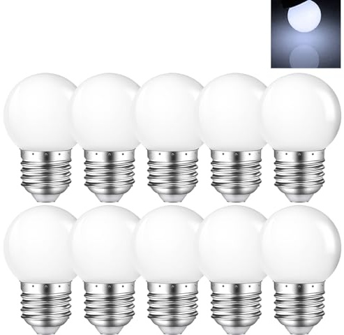 MZyoyo Night Light Bulb,1W LED Light Bulb,G14 G45 E26 Bulb,LED Energy Saving Lights Bulbs,Daylight White 6500K,5 Watt Equivalent,Small Night Bulb for Halloween Holiday Decoration,10 Pack