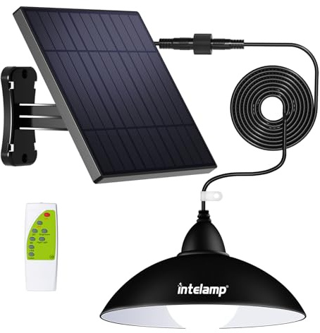 intelamp Solar Shed Pendant Lights Remote 3 Colour Temp IP65 5m Cord Gazebo | Remote Control & Timing Function,3 Adjustable Colour Temperatures,5 Metres Long Extension Cord,Waterproof