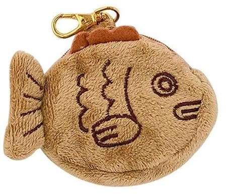 Bonito llavero de peluche Taiyaki marrón, mini bolso de muñeca, colgante japonés creativo ajustable suave con bolsa de felpa con cremallera para mujeres, monederos y bolsas, llavero de coche, Marrón,