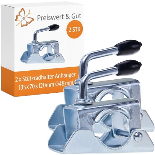2 STK Stützradhalter aus Stahl mit 48 mm Rohraufnahme silberfarben | Klemmhalter für Stützrad und Anhängerstütze, 135 x 70 x 120 mm, zur Montage ohne Bohren am Anhängerrahmen
