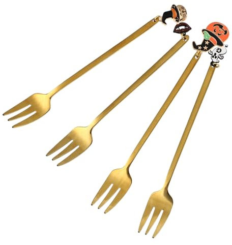 Mikinona 4pièces Quatre Fourchettes De Dessert Inoxydable Halloween De Fournitures De Table Ergonomiques Pour Déguster Glaces Cafés Et Fruits