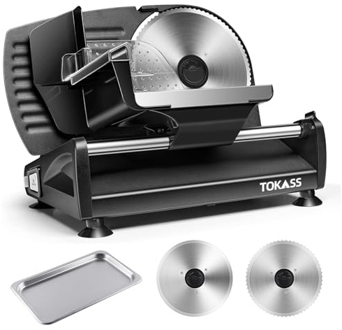 200W Meat Slicer Machine for Home Use,Deli Slicer with 2 Removable 7.5'' Stainless Steel Blades,Adjustable Dial for 0-15mm,Electric Food Slicer for Meat,Bread,Easy to Clean (Black)