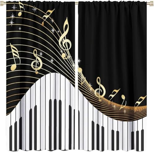 Lärmschutzvorhang Ösen Kinderzimmer Junge Verdunkelungsvorhang Blickdichter Gardinen 3D Hd Druck Musikinstrument Klavier Muster 2Er Set 140 (B) X 160 (H) cm Vorhänge Schlafzimmer Fenste 9426352196290