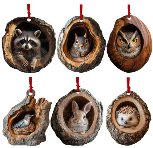 6 Pezzi Ornamenti Natalizi Animali, 2D Decorazione Natalizia Per Albero, Decorazioni Natalizie Per Albero Acrilico, Motivo Animale Albero Di Natale Ornamento, Decorazione Animale Della Foresta