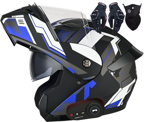Letetexi Casque Modulable Moto Bluetooth Intégré ECE Homologué avec Double Visière Anti-buée Casques Intégraux Racing Motocross Ventilation Noir Mat pour Homme Femme 57~64cm