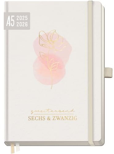 Häfft® Wochen-Notiz-Kalender 2025/2026 A5 - Buchkalender für 18 Monate: Jul 25 - Dez 26 Soft Flower - Hardcover mit Folienprägung- nachhaltig & klimafreundlich
