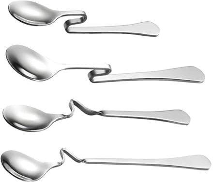 CHILDWEET 4pcs Stainless Steel Curved Handle Shaped Teaspoons for Coffee Tea Honey and Dessert Serving Versatile Stirring Spoons for Home and Kitchen Use