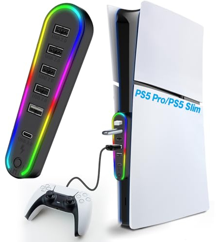 Sehawei USB Hub für PS5 Pro/Slim Console （Nicht für PS5 2020） | 4 Port USB Erweiterung, Hub Hochgeschwindigkeits Ladegerät Splitter Adapter ,für PS5 Slim/PS5 Pro