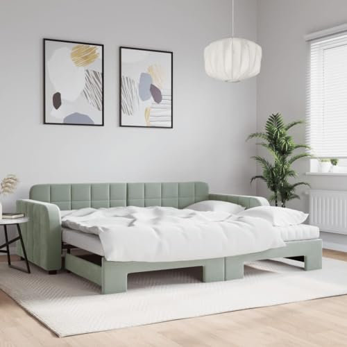 Xichuzi Tagesbett Ausziehbar mit Matratzen Hellgrau 90x200 cm Samt, Schlafsofa, Daybed, Bettsofa, Sofa Bed, Sofabett, Schlafcouch, Jugendbett, Bettgestell, Bettcouch 3196953