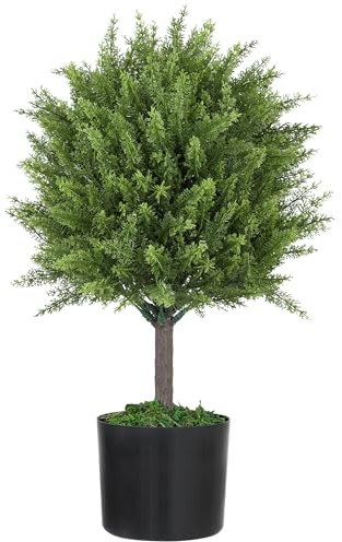 HOMCOM Pianta Finta Albero di Cedro, Pianta Artificiale Resistente ai Raggi UV con Vaso, Decorazione per Interno ed Esterno, Altezza 55 cm, Verde