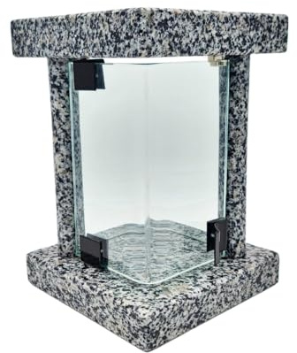 Gravlykta kyrkogård väderbeständig – handgjord gravlampa av granit (6 kg), 23 x 16 x 16 cm, för ljus upp till Ø 8 cm och 16 cm. Svart, grå, röd. Med eller utan minnessida (grå utan minnessida)