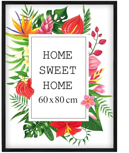 MG Design Schwarz Bilderrahmen 60 x 80 cm – Aus echtem Holz mit Acrylglas, zum Aufhängen & Aufstellen, für Fotos, Poster & Puzzle