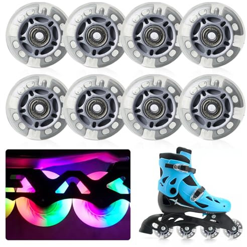 8 Stück Inliner Rollen: 72mm Inline Skate Rollen mit kugellager ABEC-7, Ersatz Inliner Skate Räder, Silbertransparent Inline Skate Räder Wheels, für alle Arten von Rollschuhen
