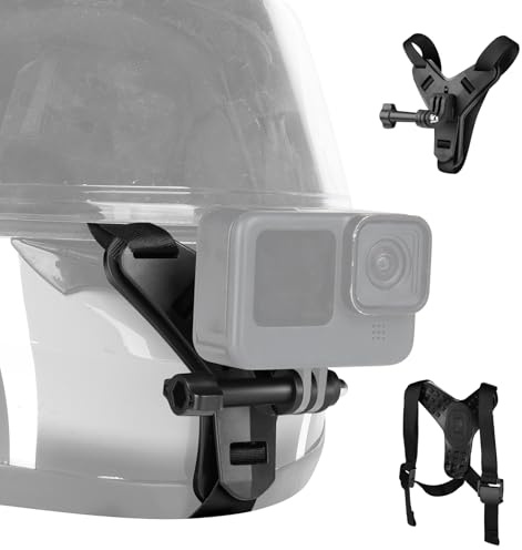 NEEWER Motorcycle Helmet Chin Camera Mount Strap, POV Vlog Accessories Kit for Video Recording Filming Compatible with GoPro Insta360 DJI AKASO Action Camera, GP-72