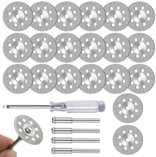 FOTYBEI Disco diamantato 545 (30 mm) 20 pezzi con 402 mandrino (3 mm) 4 pezzi e cacciavite per utensili rotanti Dremel dischi da taglio per pietra vetro