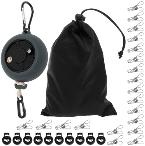 Wäscheleine Ausziehbar 10m Camping Wäscheleine mit 10 Befestigungsschnallen 20 Clips Aufbewahrungstasche Wäscheleine Reise für Outdoor Rucksackreisen Camping Wohnmobil Balkon (Schwarze)