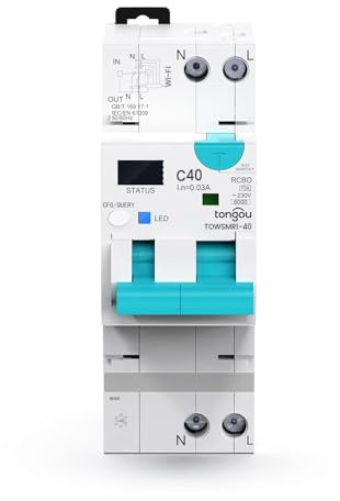 TONGOU Interruptor de circuito inteligente RCBO Wifi 1-40A 1P+N tipo A, soporta detección de corriente de fuga de 30 mA, con recuperación automática, conexión de aplicación Tuya/Smart Life, protección