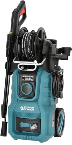 Könner & Söhnen KS PW160V-BL - Rondella ad alta pressione, 2000 W, 160 bar, con motore a induzione senza spazzole, manico telescopico, lancia in metallo e tubo ad alta pressione rinforzato da 8 m