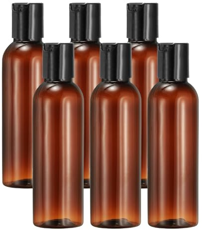 sourcing map 6 Pcs Plastic Travel Bottles, 2 oz Empty Shampoo Bottles with Black Disc Top Caps Clear Refillable Travel Squeeze Containers for Lotions Cosmetics Body Soap, Brown