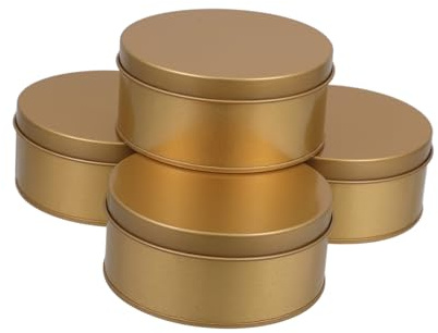 Boîte à Biscuits Ronde en Métal Étain Doré Lot de 4 Grosse Capacité | Couvercles Hermétiques, Usage Maison ou Bureau, Récipient Rond pour Friandises et Bonbons