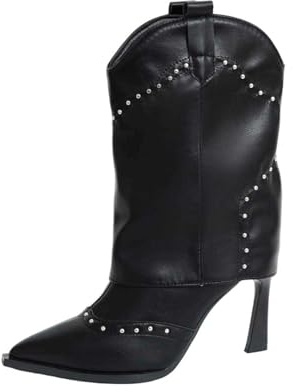 Generisch Bottines à talons hauts pour femme - Élégantes - Largeur H - Bottines traditionnelles à enfiler - Bottines courtes - Pour l'automne et l'hiver, Noir , 40 EU