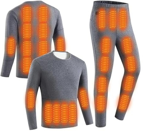Conjunto de Ropa Interior térmica para Hombre Camisetas y Pantalones Largos Calefactables, Capa Base Lavable, Suave y Cálida con 30 Zonas Calefactables,Gris,XXL