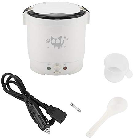 Vaporiera elettrica per alimenti 12V 100W, fornello di riso portatile da 1 litro Scatola per zuppa elettrica per pranzo multifunzionale per viaggi in campeggio (Bianca)