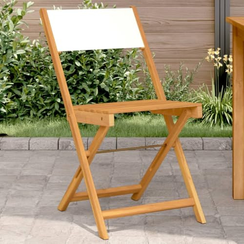 Tonture Bistrostühle 2er Set, Cremeweiß Massives Akazienholz & Stoff, Klappbar für Outdoor & Indoor, 41x52,5x80 cm, Max. 110 kg, Esszimmer Garten Balkon