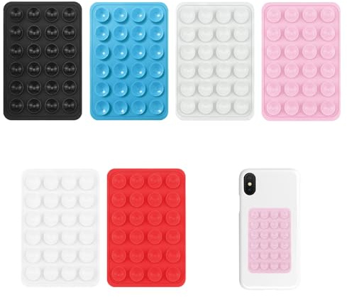 Lot de 6 Support de Téléphone Antidérapant, Ventouses en Silicone Double Face Ventouse TéLéPhone Portable Compatible pour Tous Les Modèles de Téléphones(Noir/Blanc/Rose/Bleu/Rouge/Transparent)