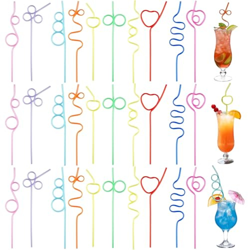 Bangbobi Cannucce di plastica Colorate, cannucce ricciolate riutilizzabili da 30 Pezzi, Cocktail e Bevande Fredde, Paglia per Feste per Compleanno e Matrimonio