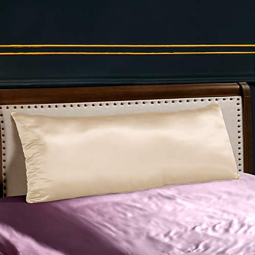 THXSILK Kissenbezug aus 100% Seide für Haar und Haut 25 Momme Maulbeerseide Kopfkissenbezug, Hypoallergen Kissenbezüge mit verstecktem Reißverschluss (40x145cm, Champagner)