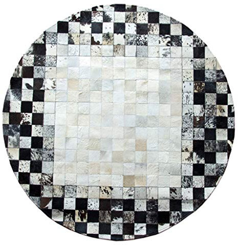Teppich Kuhfell Patchwork, Nordic Rindsleder Hand Nähen Runde Teppiche Verdickung 0,7 cm rutschfeste Leicht Zu Reinigen Teppiche Wohnzimmer Schlafzimmer Bett Seite/Bett Endmatten (39,37 -86,61)