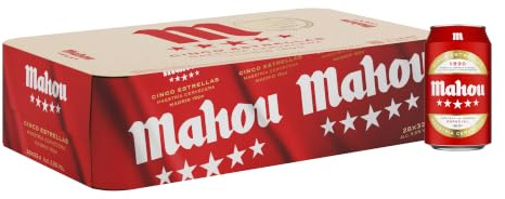 Mahou 5 Estrellas, Cerveza Lager Dorada, Pack 28 Latas x 33cl