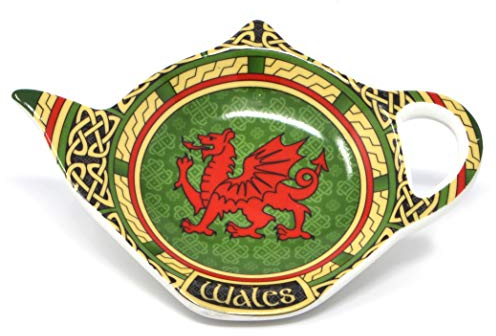 Royal Tara Support en porcelaine pour sachets de thé du Pays de Galles – Soucoupe Cymru dragon rouge gallois Dessous de verre irlandais en forme de théière irlandaise soucoupe en porcelaine anglaise