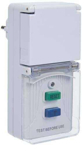Meister Adattatore 3600 W di Potenza – con Slot Schuko – con Circuito di Prova e Pulsante di Reset – IP44 Esterno Personale/Protezione Corrente residua/Spina PRCD / 7474190