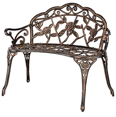 Bonnlo Cast Aluminium Garden Bench Outdoor Bench Furniture Patio Bench Seating Park Patio Seat Cast Iron Antique Finish Chair (Antique Copper)