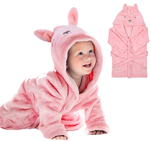 URAQTAccappatoio Neonato, Accappatoio per Bebè con Cintura, Asciugamano con Cappuccio Flanella, Extra Morbido e Assorbente, Regalo Unisex