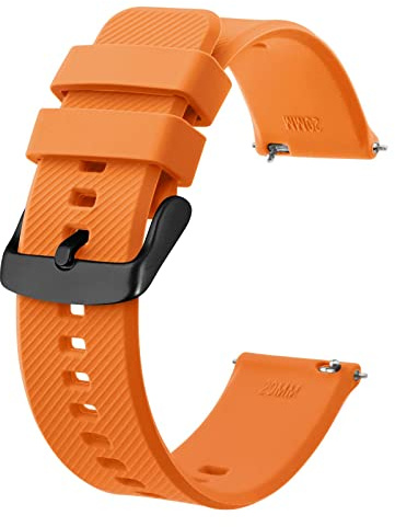 BISONSTRAP Correa de Reloj 20mm, Correas de Silicona de Liberación Rápida para Hombres y Mujeres (Naranja, Hebilla Negra)